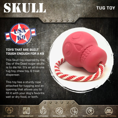 USA-K9 Skull Durable Rubber Chew Toy, Treat Dispenser, Reward Toy, Tug Toy, and Retrieving Toy - Pink Rubber Dog Toys SodaPup/True Dogs, LLC