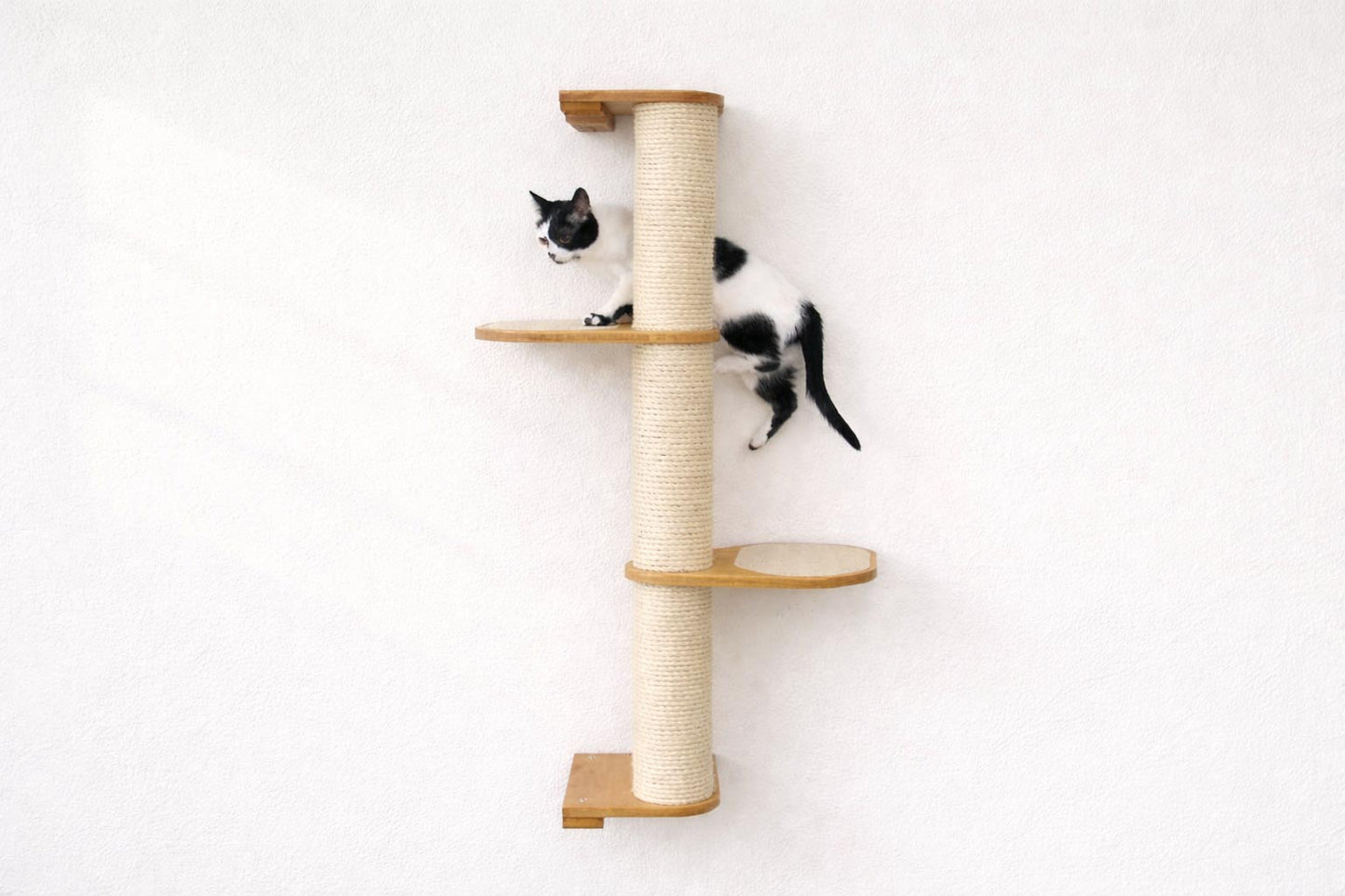 Wall Mounted Cat Climbing Pole - Sisal Natural Bamboo 3-Tier Leaf Shelf Natural Cork Pad Cat Scratcher Catastrophic Creations