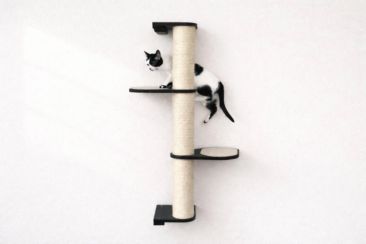 Wall Mounted Cat Climbing Pole - Sisal Onyx Bamboo 3-Tier Leaf Shelf Natural Cork Pad Cat Scratcher Catastrophic Creations