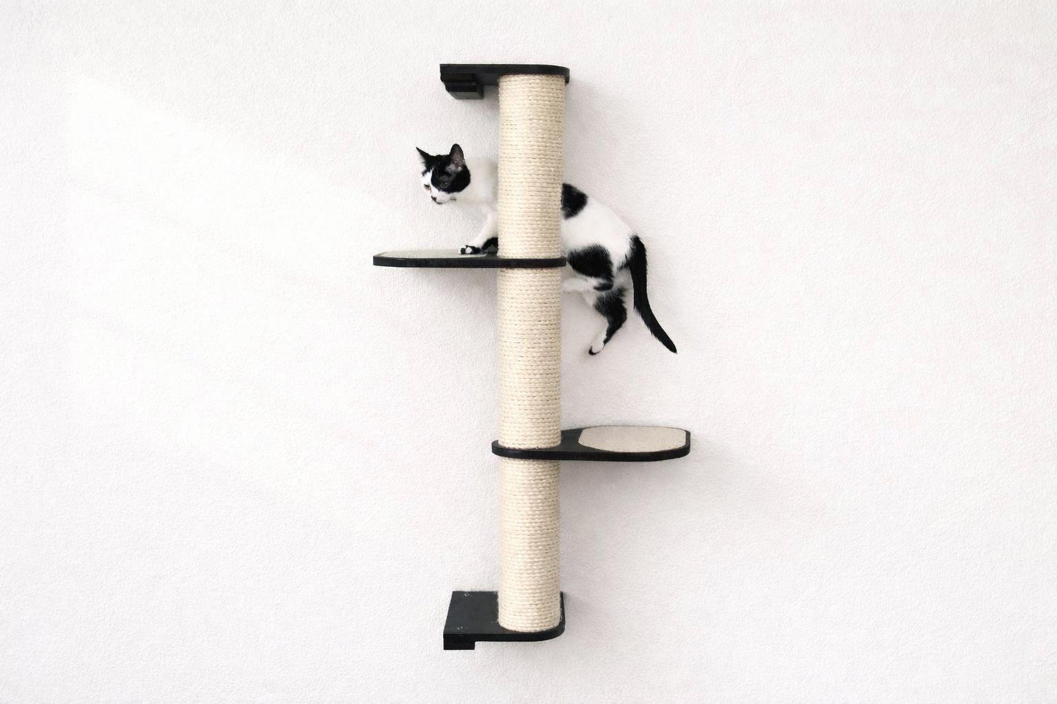 Wall Mounted Cat Climbing Pole - Sisal Onyx Bamboo 3-Tier Leaf Shelf Natural Cork Pad Cat Scratcher Catastrophic Creations