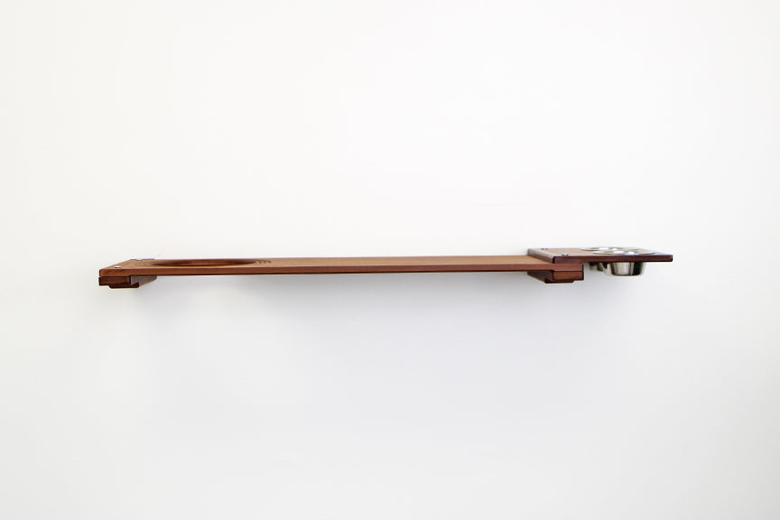 Wall Mounted Cat Feeding Shelf Standard English Chestnut Bamboo 34" Slotted Escape Hatch Cat shelves/bed Catastrophic Creations