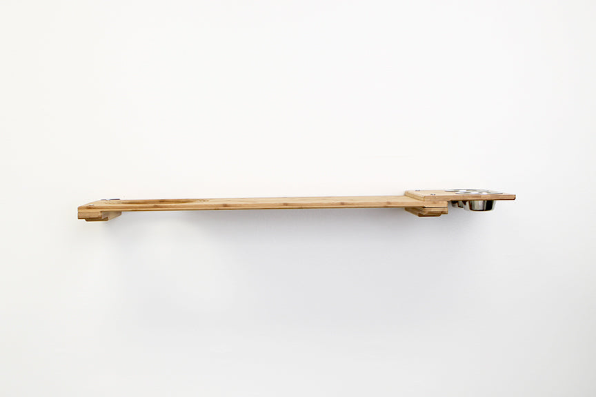 Wall Mounted Cat Feeding Shelf Standard Natural Bamboo 34" Slotted Escape Hatch Cat shelves/bed Catastrophic Creations