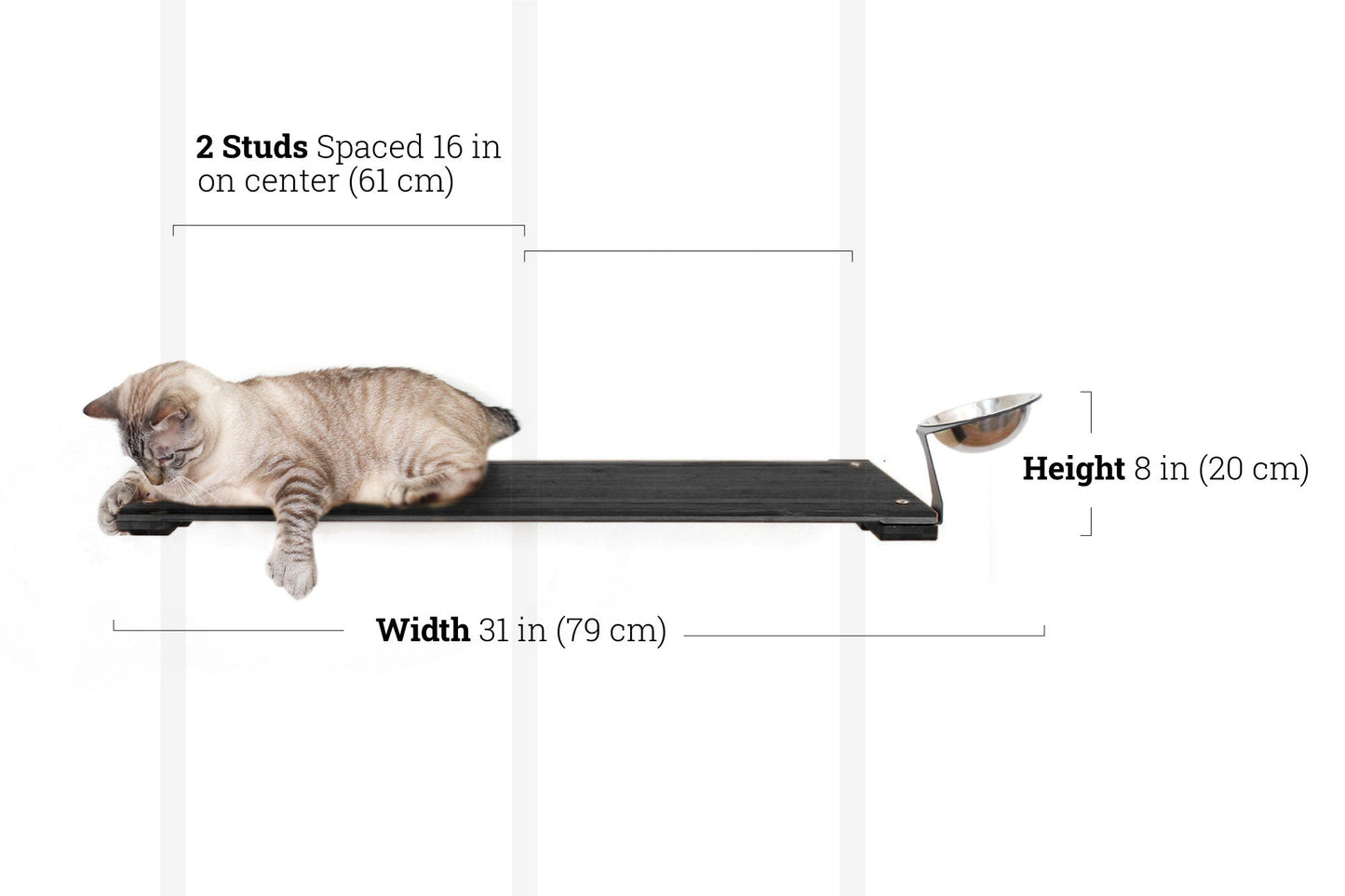 Wall Mounted Cat Feeding Shelf Elevated Onyx Bamboo 34" Solid Shelf Cat shelves/bed Catastrophic Creations