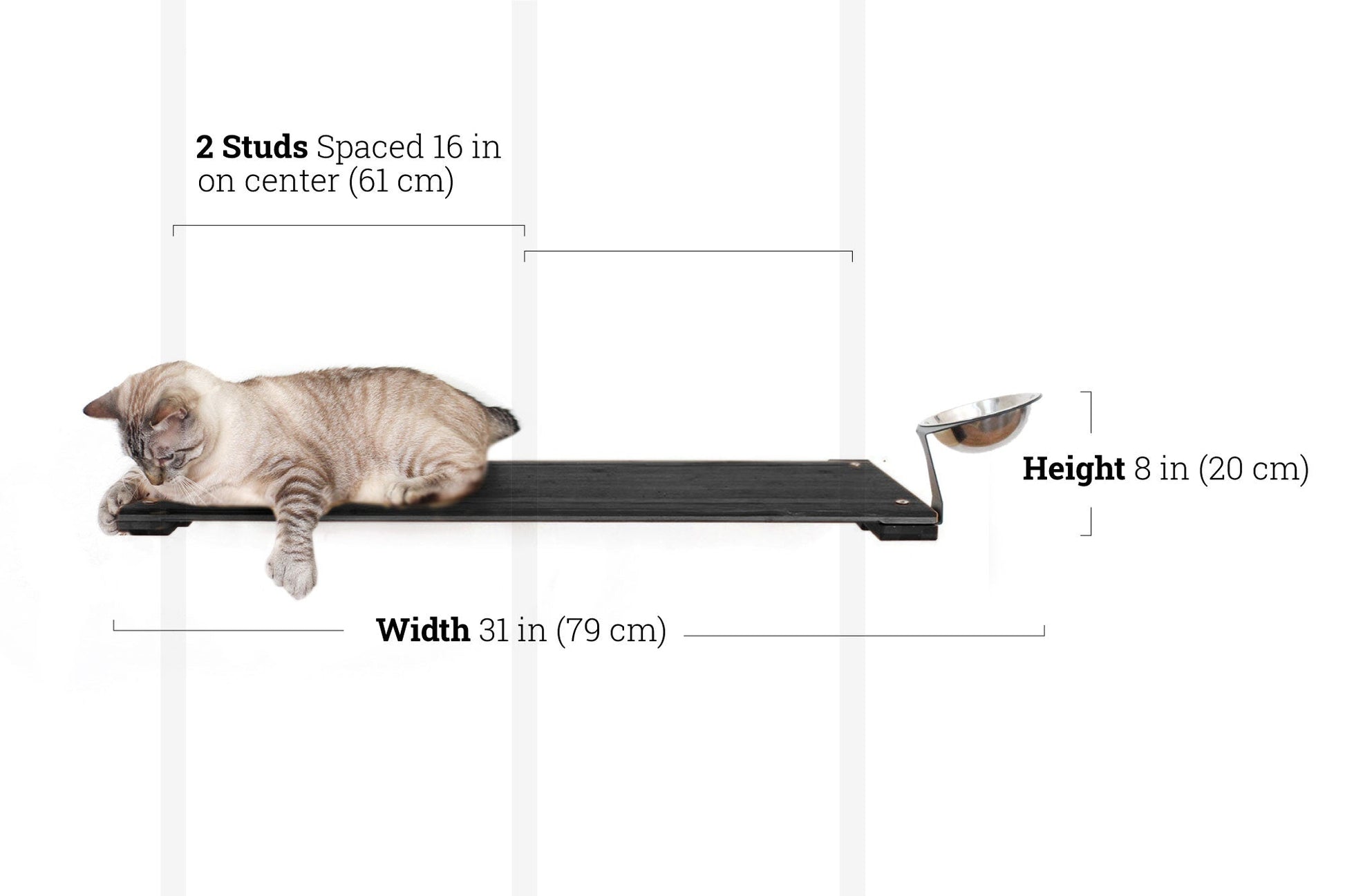 Wall Mounted Cat Feeding Shelf Elevated Onyx Bamboo 34" Solid Shelf Cat shelves/bed Catastrophic Creations