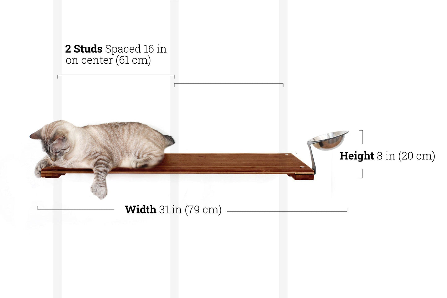 Wall Mounted Cat Feeding Shelf Elevated English Chestnut Bamboo 34" Solid Shelf Cat shelves/bed Catastrophic Creations
