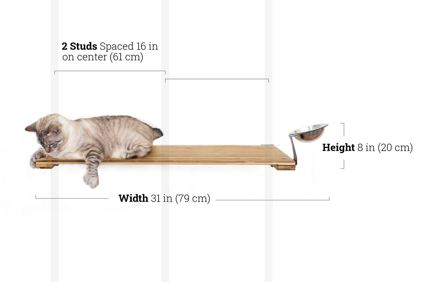 Wall Mounted Cat Feeding Shelf Elevated Natural Bamboo 34" Slotted Shelf Cat shelves/bed Catastrophic Creations