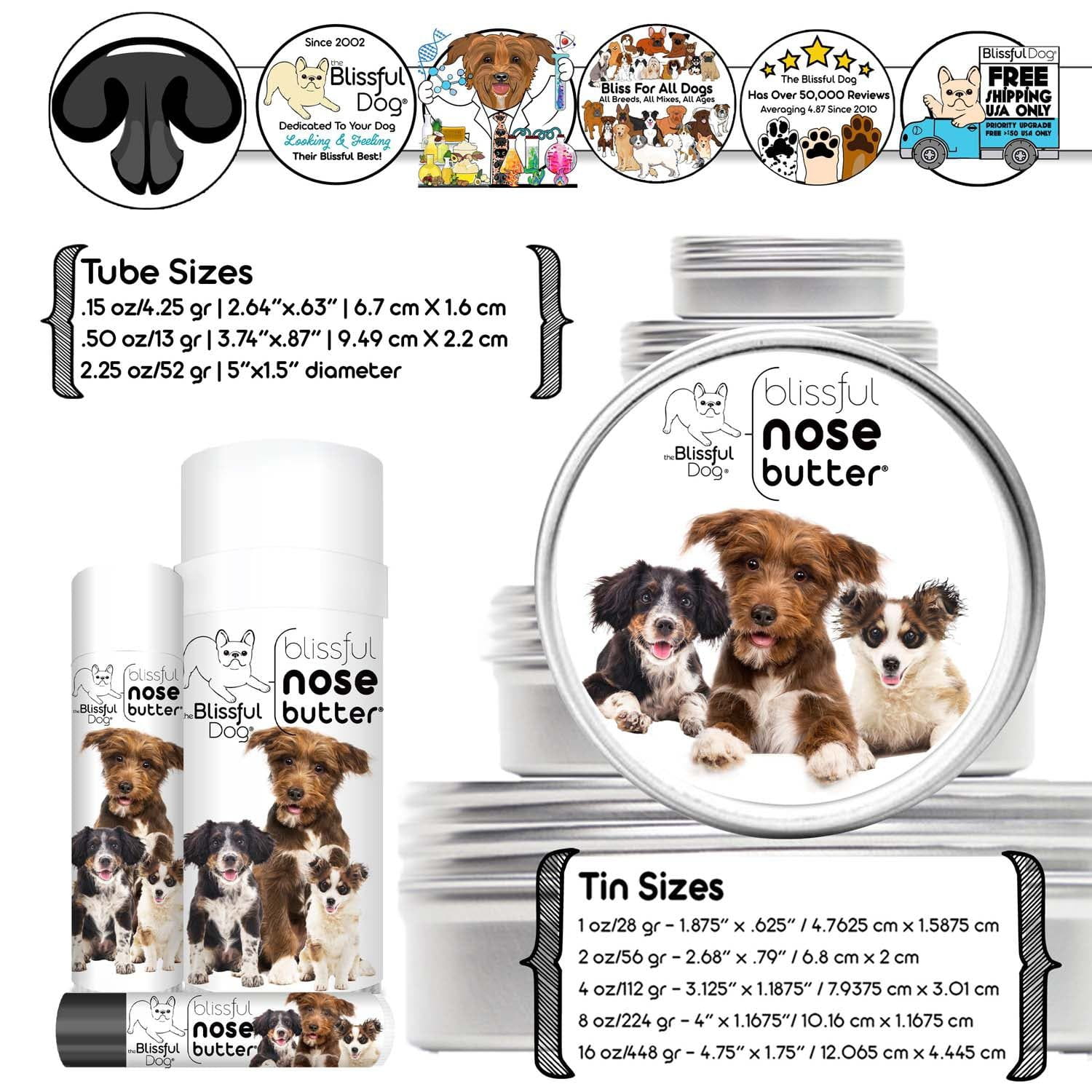 3 Cute Puppies Nose Butter 2.25 OZ TUBE NOSE BUTTER® The Blissful Dog