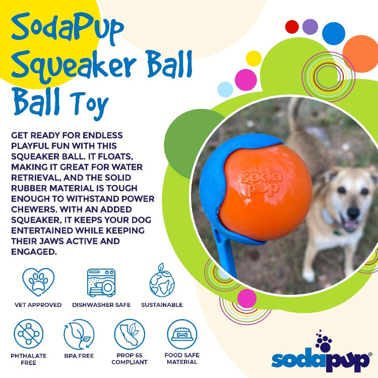 Squeak Ball - Durable Squeaky Dog Toy, Floats, Chew Toy | USA Made Rubber Dog Toys SodaPup/True Dogs, LLC