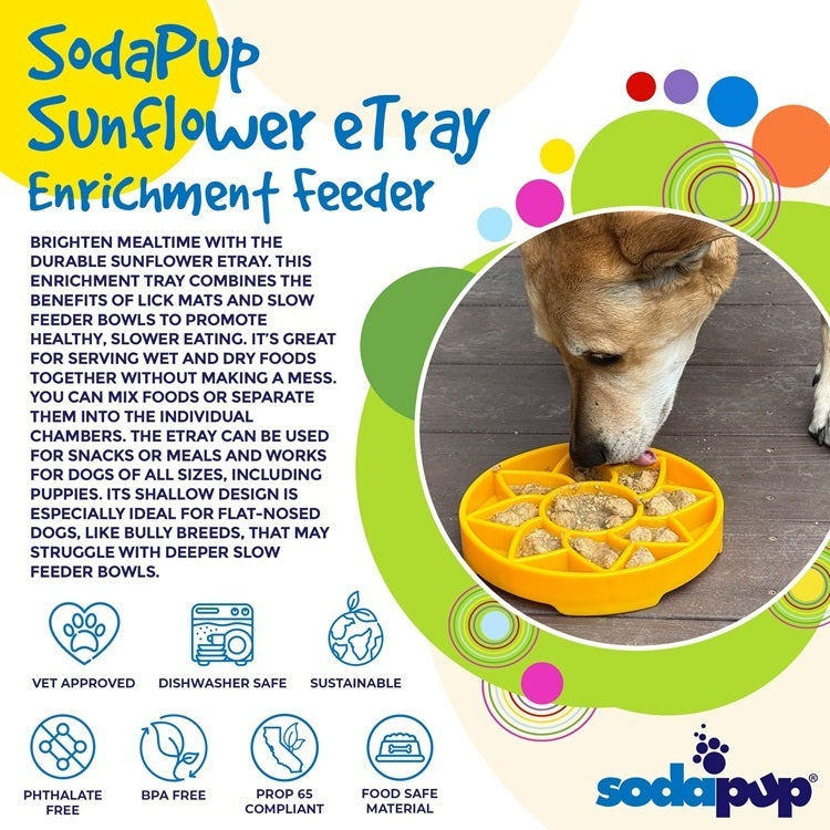 Sunflower Slow Feeder Dog Bowl - Shallow eTray Enrichment Lick Mat | USA Made ETRAY SodaPup/True Dogs, LLC