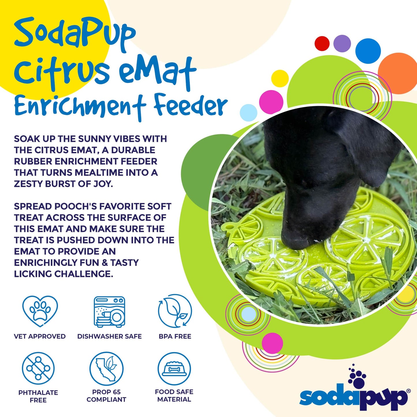 Citrus Design eMat - Enrichment Lick Mat For Dogs and Cats - with Suction Cups | USA Made EMAT SodaPup/True Dogs, LLC