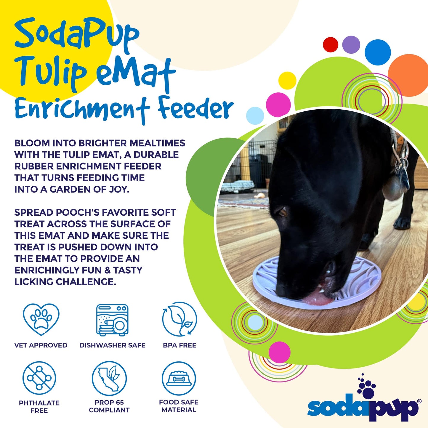 Tulip Design eMat - Enrichment Lick Mat with Suction Cups | USA Made EMAT SodaPup/True Dogs, LLC