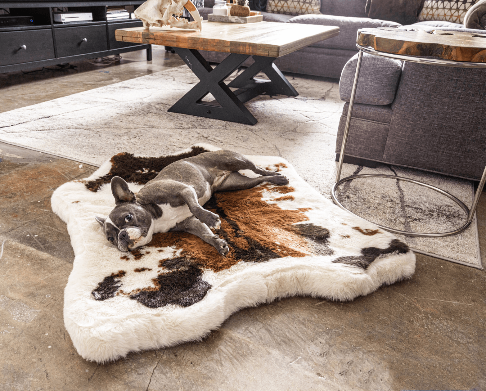 PupRug® Animal Print Memory Foam Dog Bed - Brown Faux Cowhide Junior (40" L x 35" W) Dog Beds Paw.com