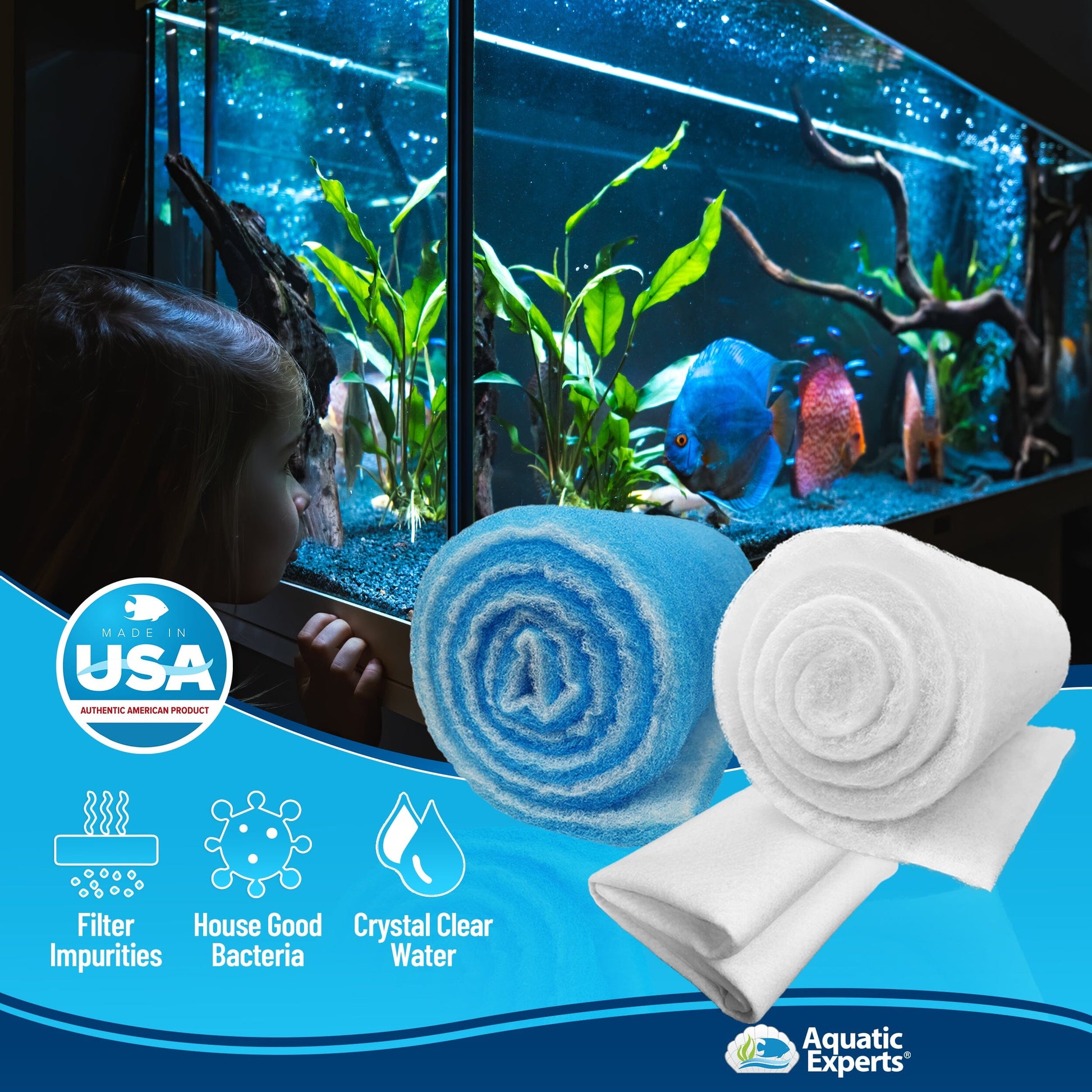 Aquarium Bundle - ClassicBlue 12"x72" + FilterFirst 12"x72" + Polishing Filter Pad 100 Micron - 1 pack Aquatic Experts