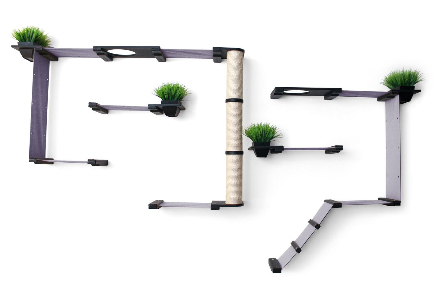 The Gardens - Modern Cat Tree with Plants Onyx Bamboo Charcoal Gray Canvas Garden None Cat Condo Catastrophic Creations