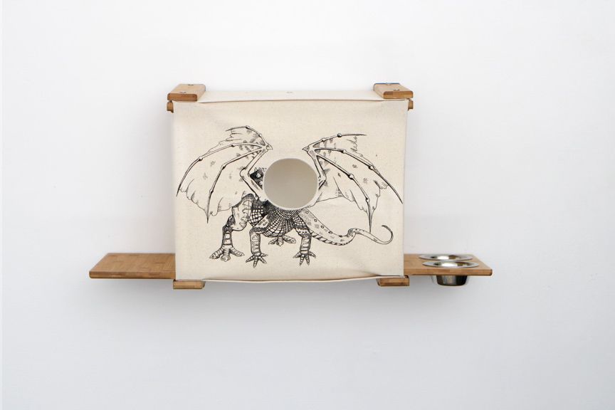 Deluxe Cat Cubby Bed Natural Bamboo Baby Dragon Feeder Catastrophic Creations