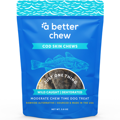 Wild Caught Cod Skin Chews- Natural Alternative to Rawhides - Long Lasting Dog Treats A Better Treat