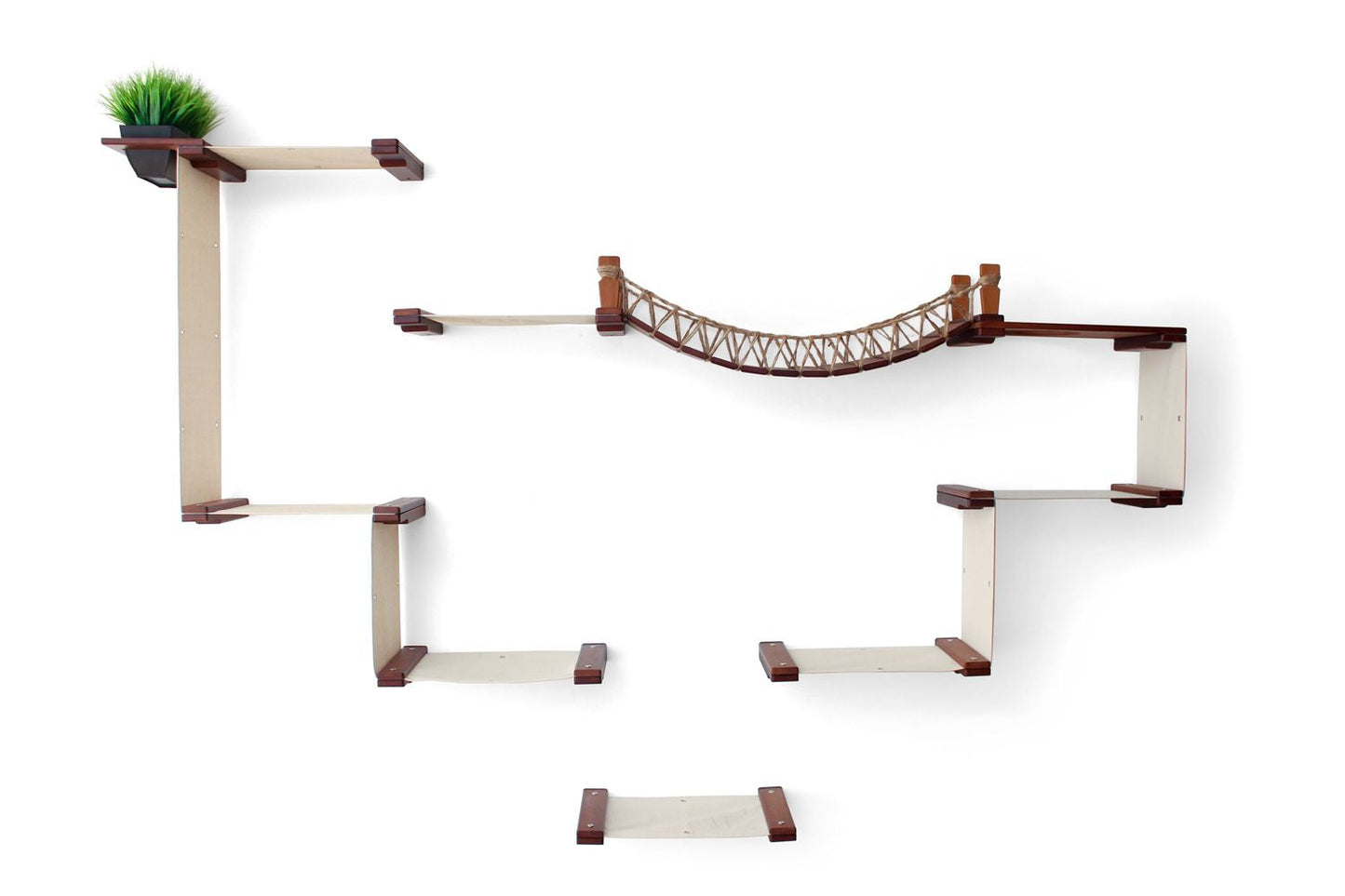 The Temple - Giant Cat Tree on Wall English Chestnut Bamboo Natural Canvas Planters Cat Condo Catastrophic Creations