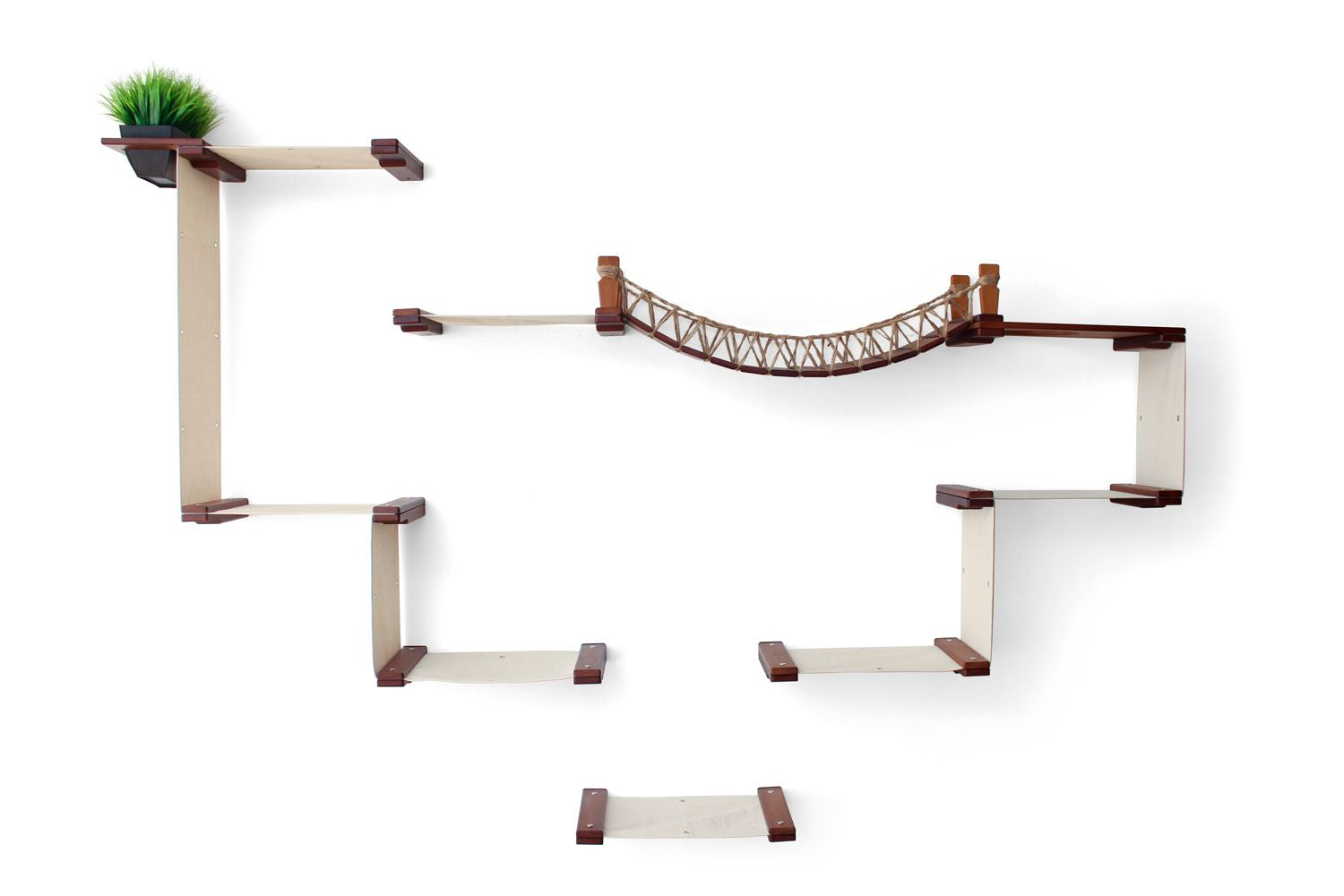 The Temple - Giant Cat Tree on Wall English Chestnut Bamboo Natural Canvas Planters Cat Condo Catastrophic Creations