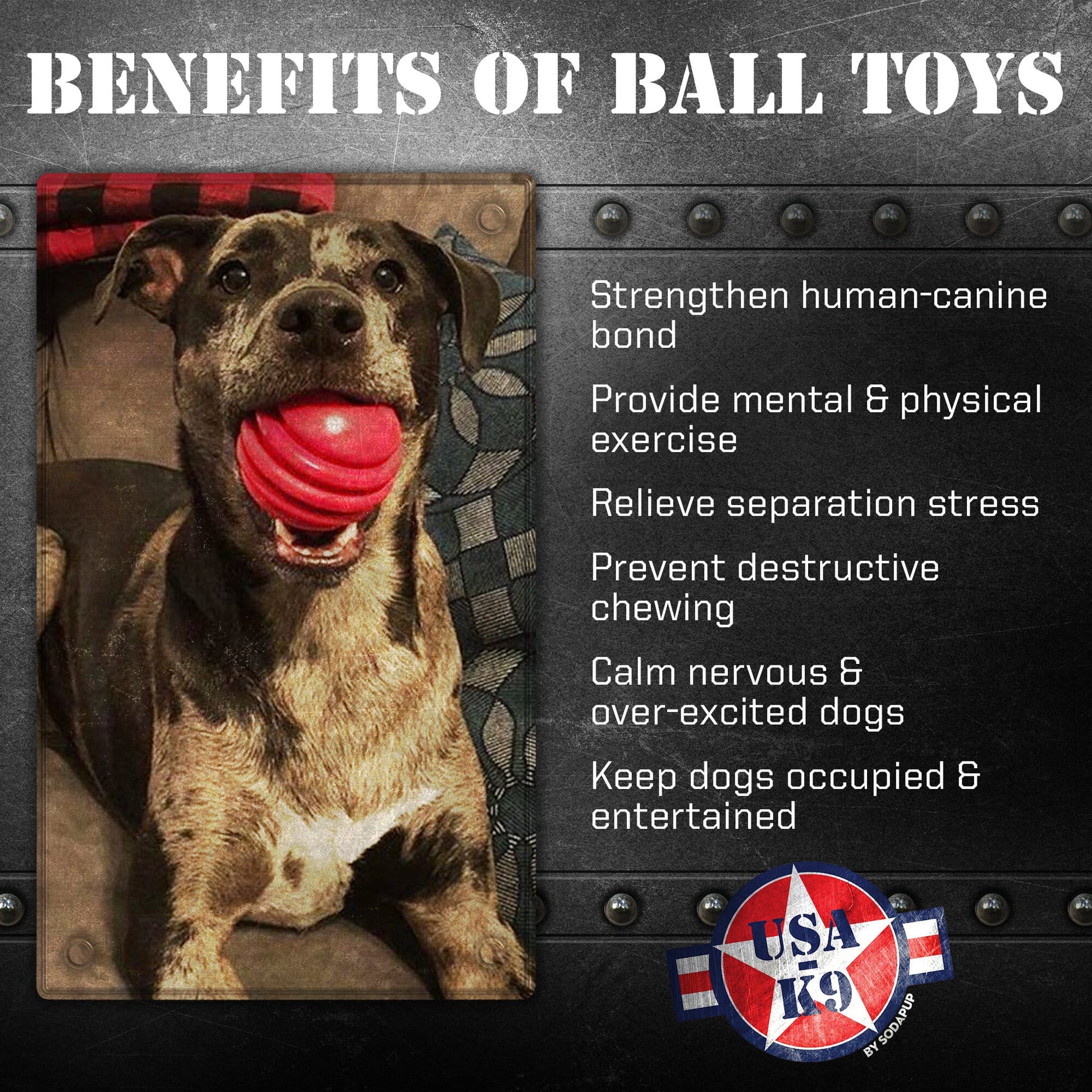 USA-K9 Stars and Stripes Ultra-Durable Rubber Chew Ball Rubber Dog Toys SodaPup/True Dogs, LLC