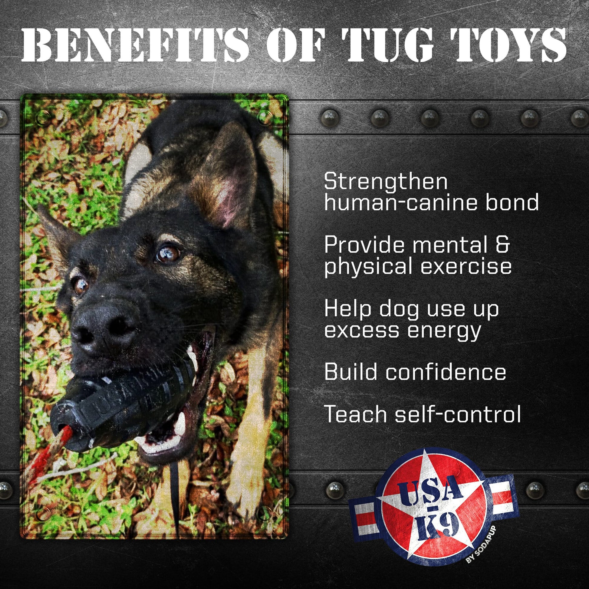USA-K9 Magnum Grenade Durable Rubber Chew Toy, Treat Dispenser, Reward Toy, Tug Toy, and Retrieving Toy - Black Magnum Rubber Dog Toys SodaPup/True Dogs, LLC
