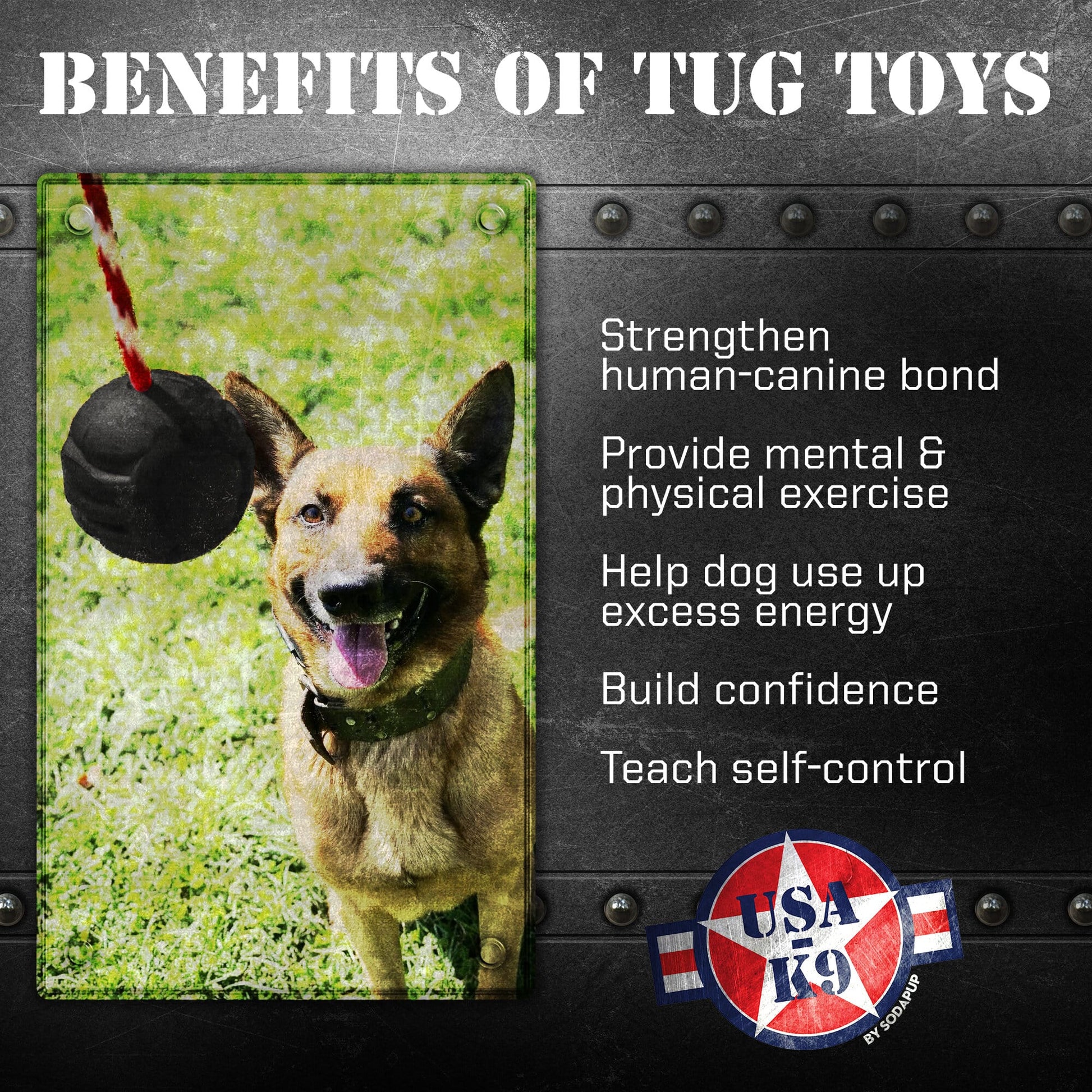 USA-K9 Magnum Black Stars and Stripes Ultra-Durable Rubber Chew Toy, Reward Toy, Tug Toy, and Retrieving Toy - Black Rubber Dog Toys SodaPup/True Dogs, LLC