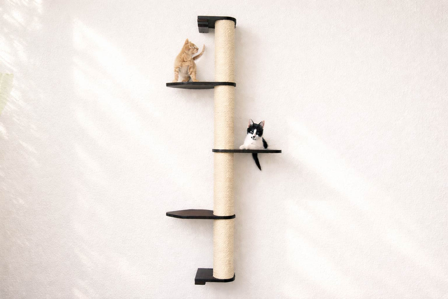Wall Mounted Cat Climbing Pole - Sisal Onyx Bamboo 4-Tier Leaf Shelf No Cork Pad Cat Scratcher Catastrophic Creations