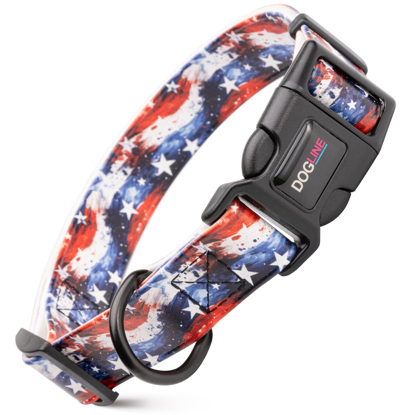 Dogline Biothane Full Color Design Printed Dog Collar with Quick Release Buckle American Grunge W 3 4" x L 12"-19" Dog Collars Dogline