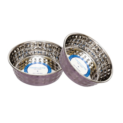 Country Living Set of 2 Hammered Stainless Steel Dog Bowls – Lavender Bowl American Pet Supplies