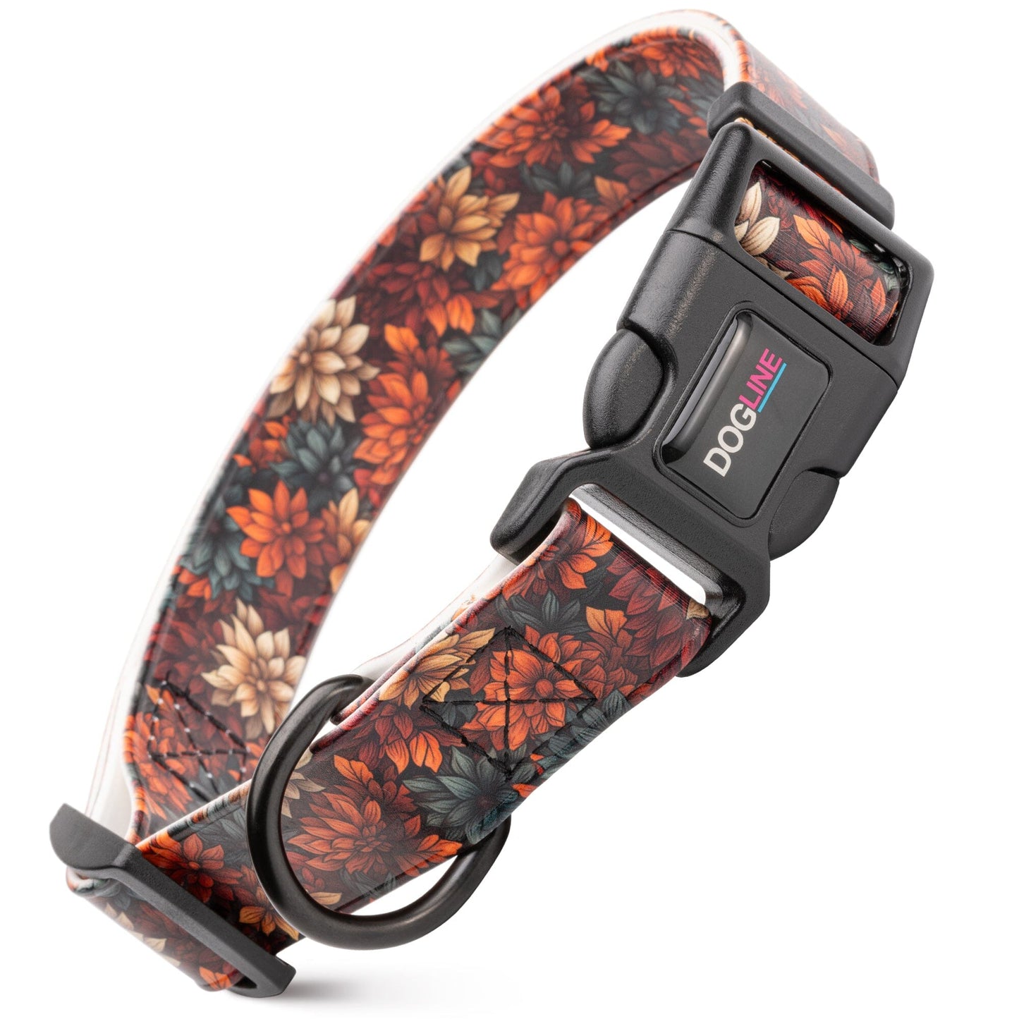 Dogline Biothane Full Color Design Printed Dog Collar with Quick Release Buckle Autumn Floral W 3 4" x L 12"-19" Dog Collars Dogline