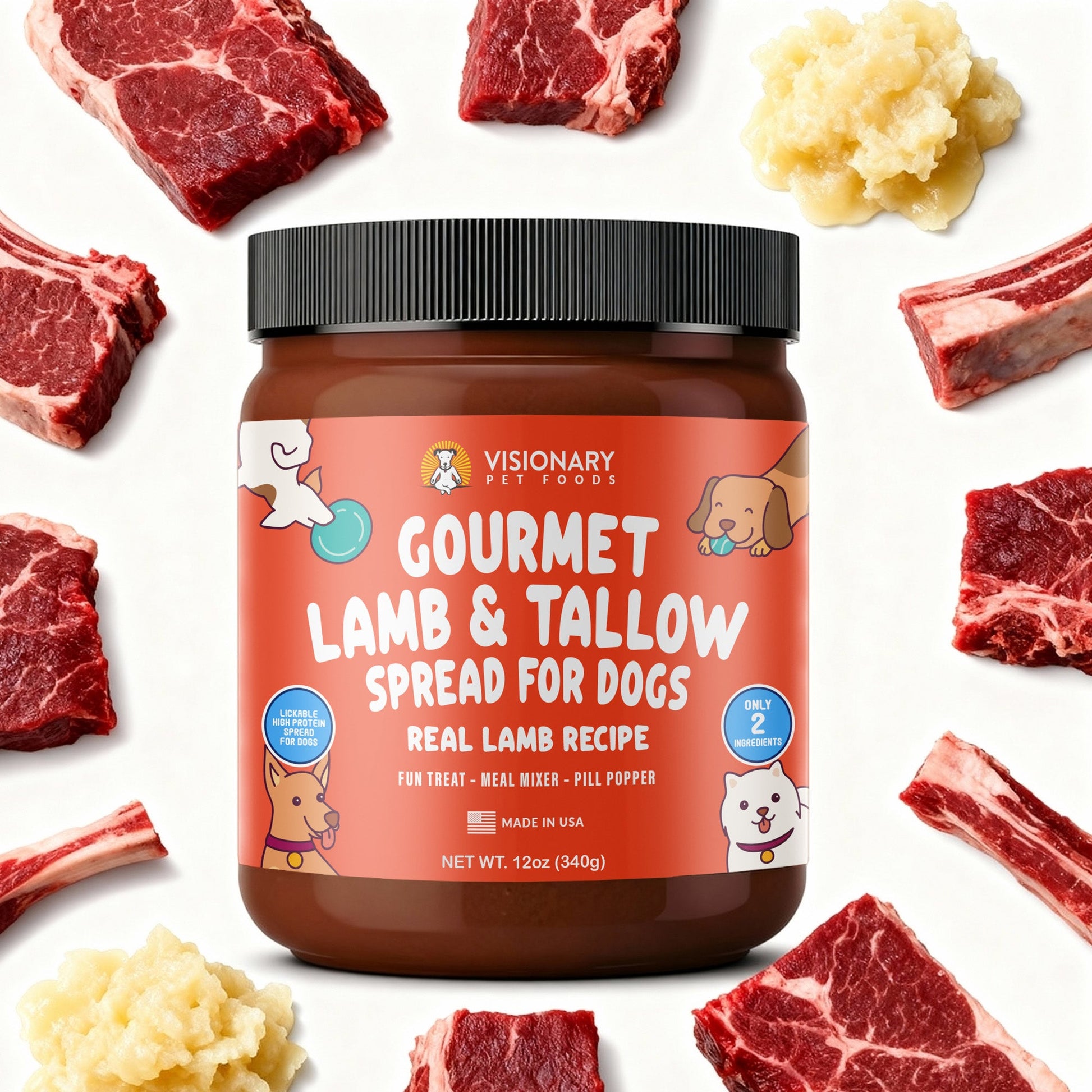 Lamb & Beef Tallow Dog Meat Spread – High-Protein, Low-Carb Keto Treat | 12oz Jar Dog Treat Visionary Pet Foods