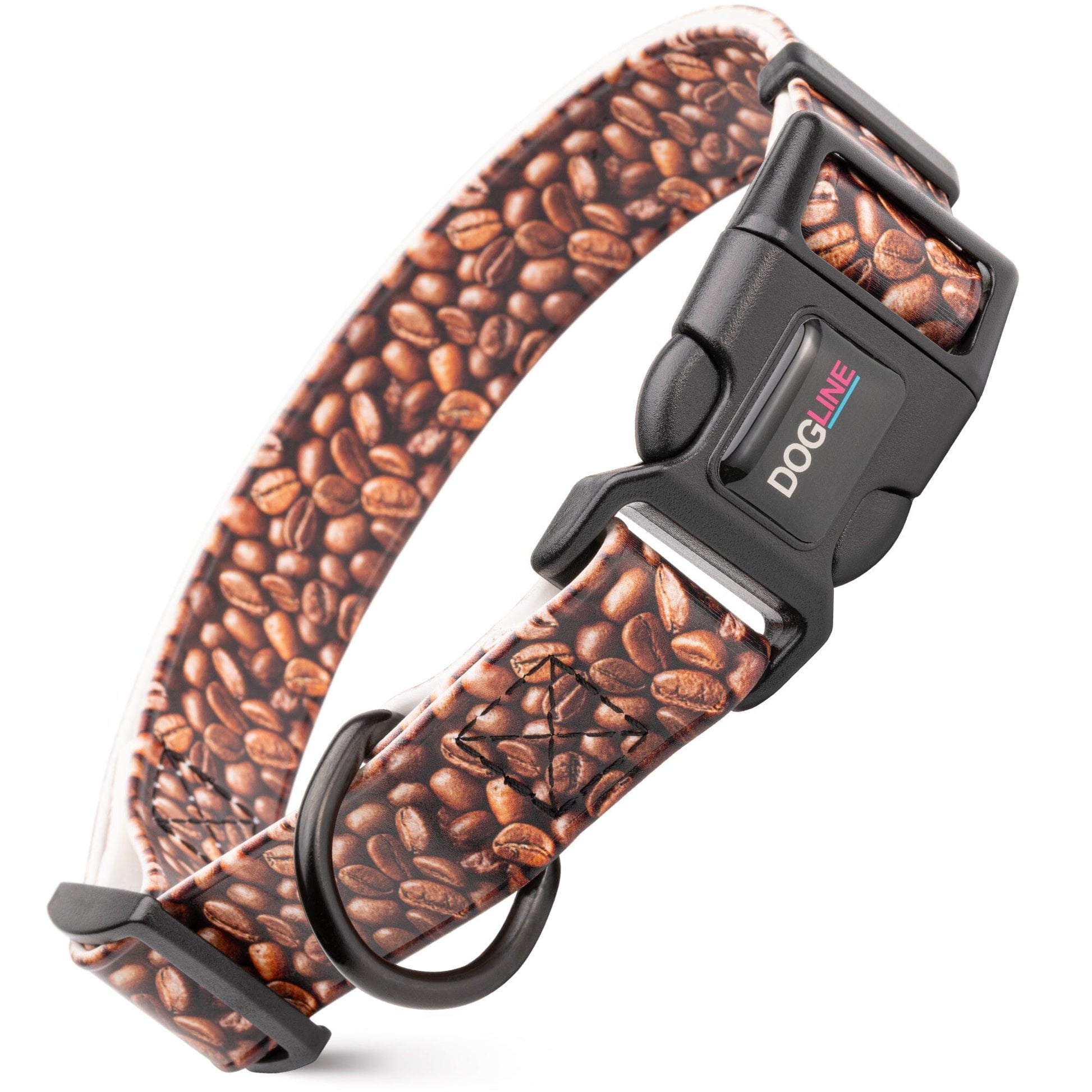 Dogline Biothane Full Color Design Printed Dog Collar with Quick Release Buckle Coffee Beans W 3 4" x L 12"-19" Dog Collars Dogline