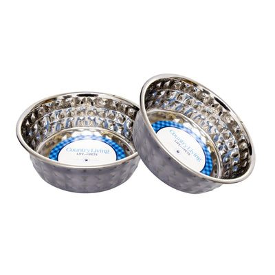 Country Living Set of 2 Hammered Stainless Steel Dog Bowls – Black Pearl Bowl American Pet Supplies