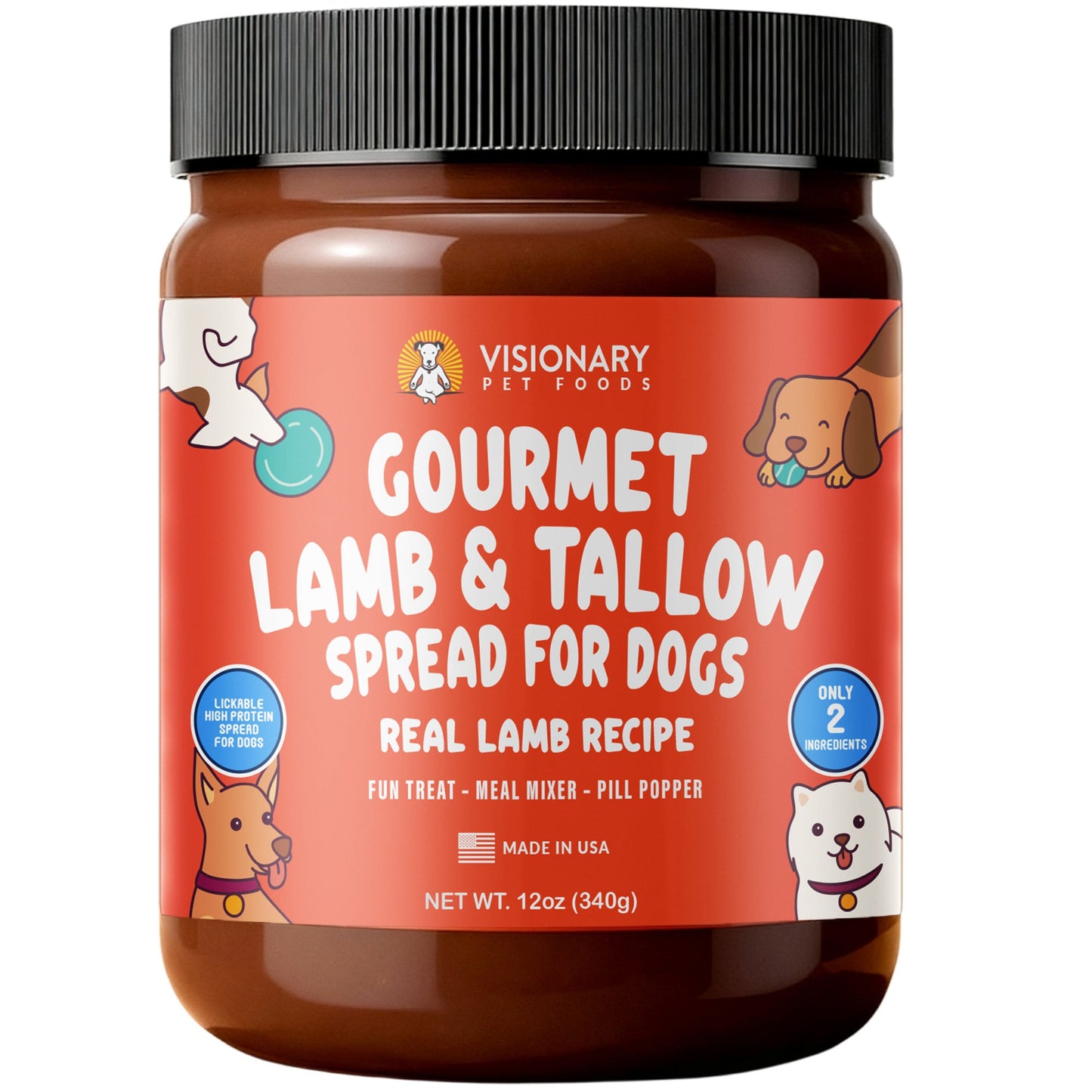 Lamb & Beef Tallow Dog Meat Spread – High-Protein, Low-Carb Keto Treat | 12oz Jar Dog Treat Visionary Pet Foods