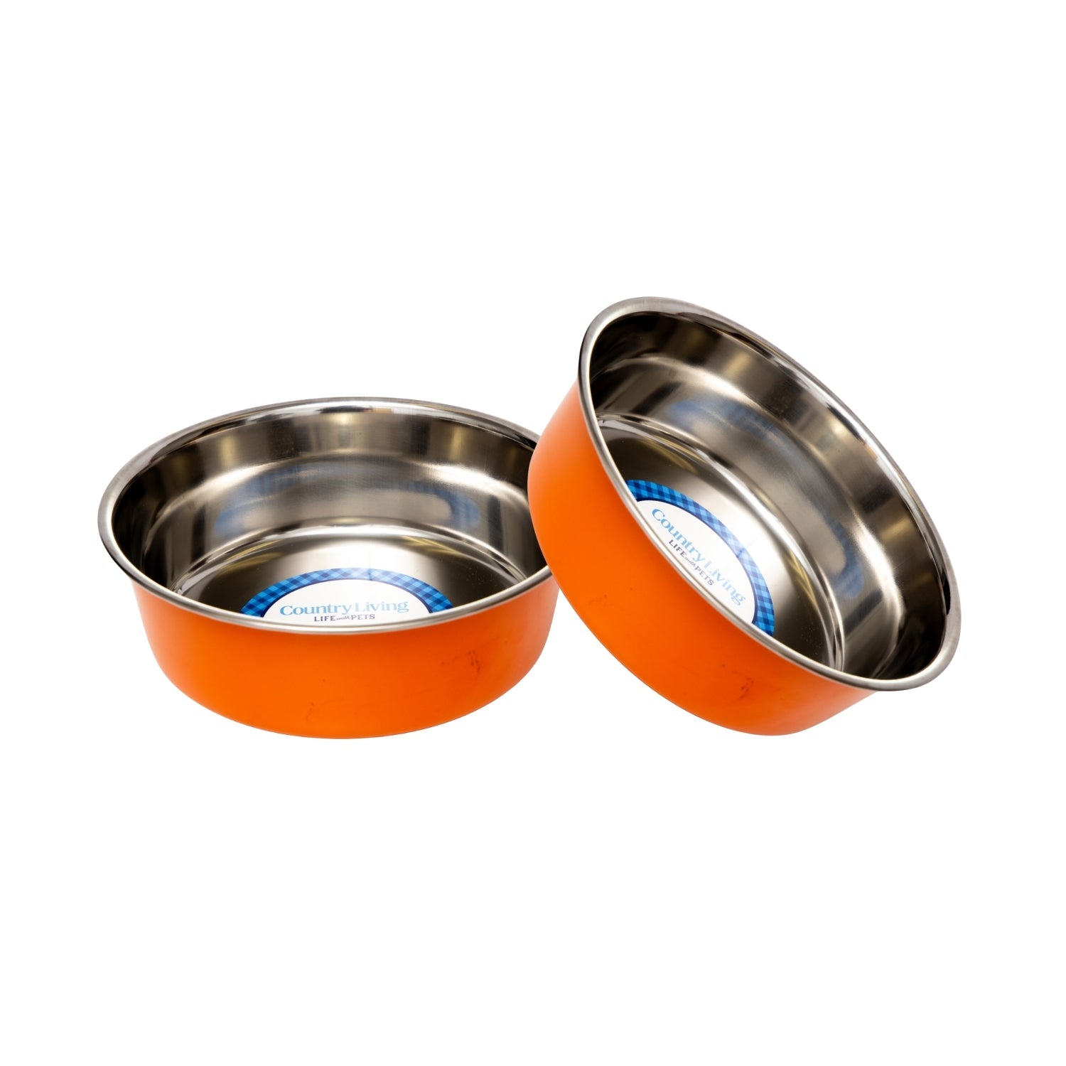 Country Living Set of 2 Heavy Gauge Stainless Steel Dog Bowls - Perfect for Food & Water Orange Bowl American Pet Supplies