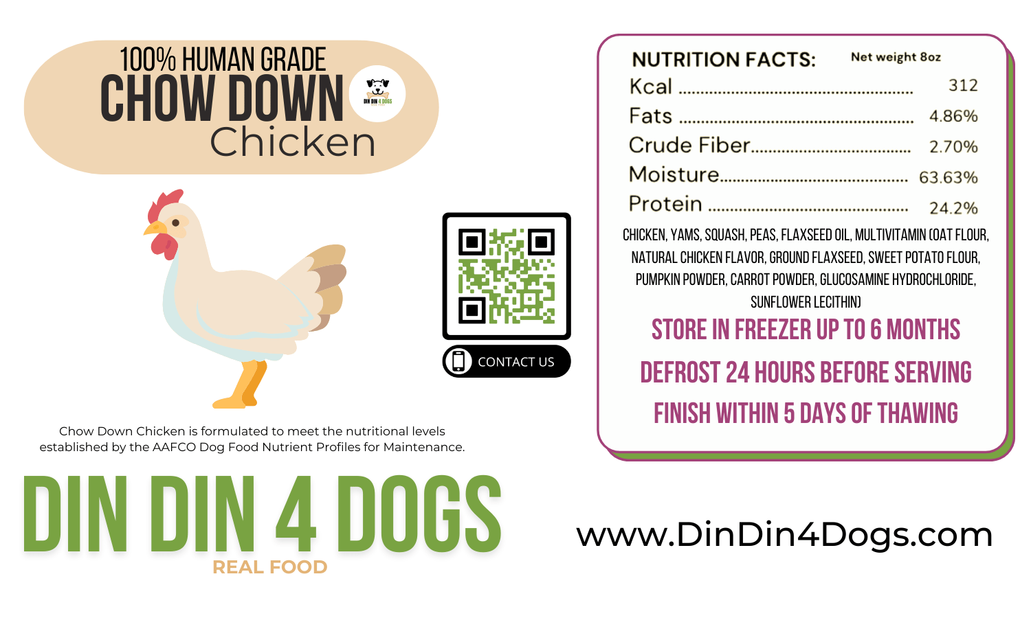 Chicken and Salmon Combo - case includes 24, 8oz meals Dog Food Din Din 4 Dogs