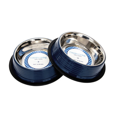 Country Living Set of 2 Ribbed Non-Slip Pet Bowls – Poseidon Blue 64 oz Ribbed Bowls American Pet Supplies