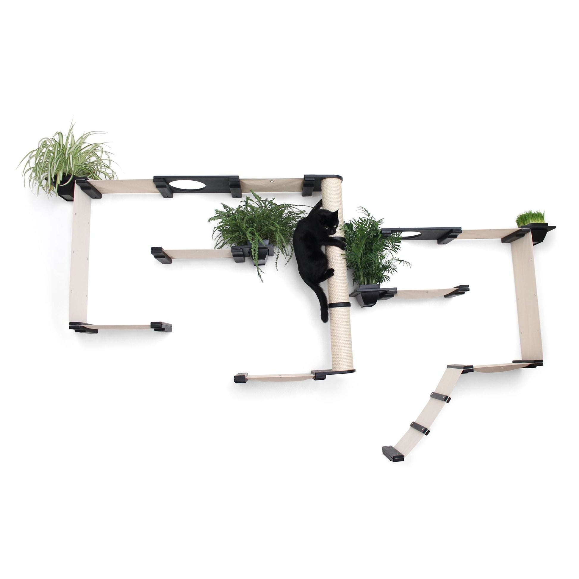 The Gardens - Modern Cat Tree with Plants Onyx Bamboo Natural Canvas Garden None Cat Condo Catastrophic Creations