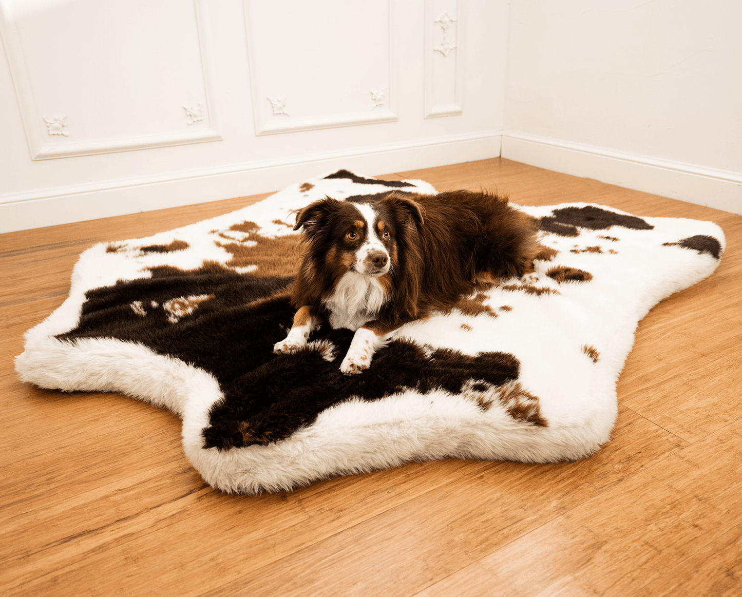 PupRug® Animal Print Memory Foam Dog Bed - Brown Faux Cowhide Dog Beds Paw.com