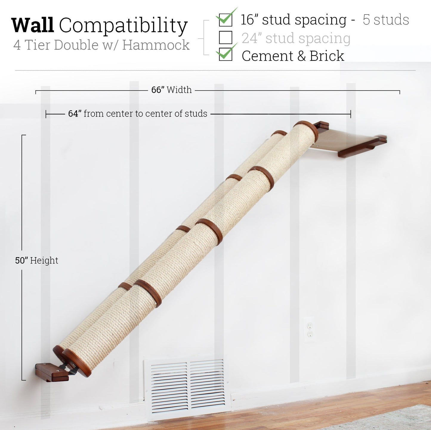 Slanted Cat Scratcher for Wall English Chestnut Bamboo 4-Tier Double Natural Canvas Cat Scratcher Catastrophic Creations