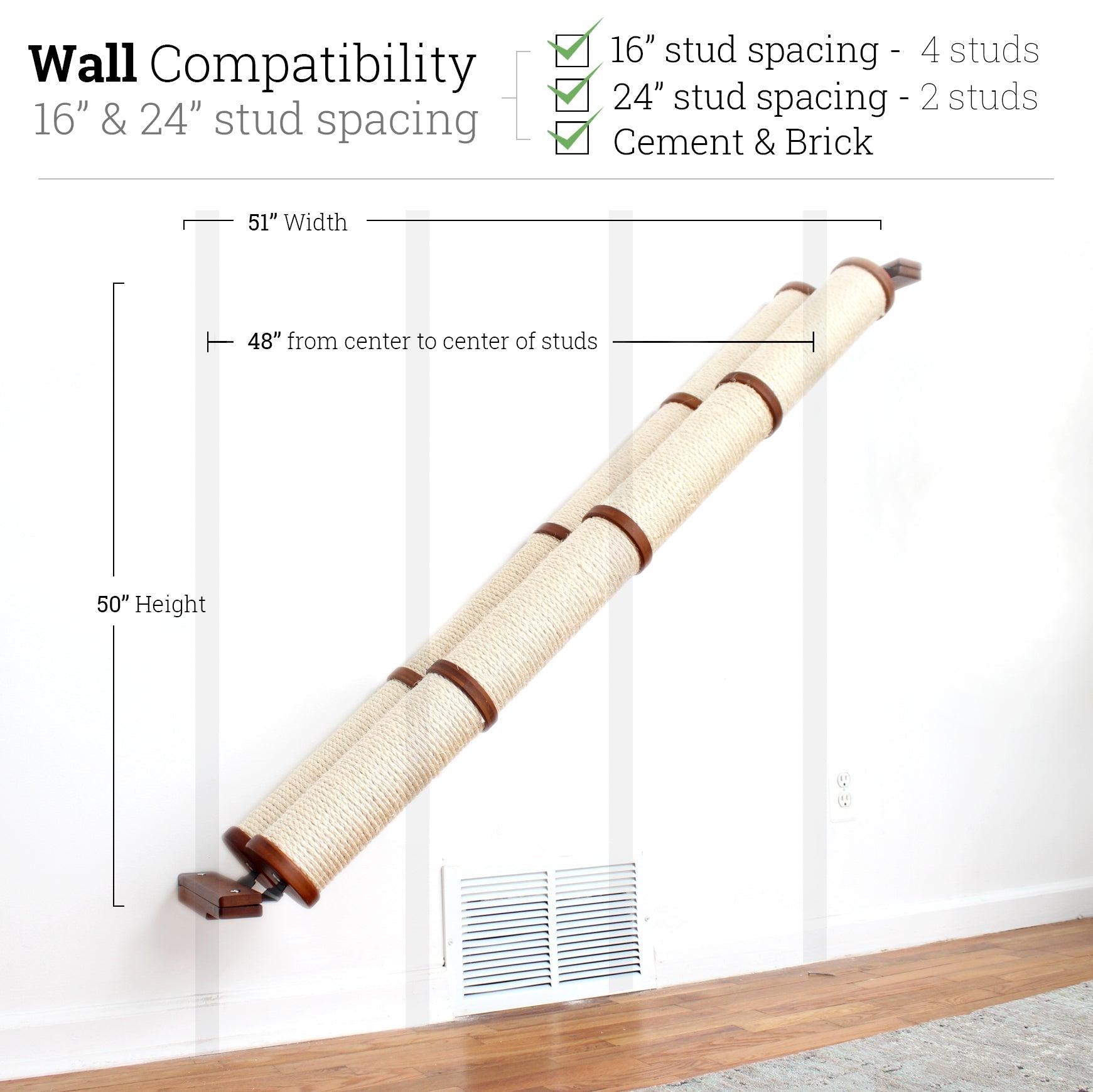 Slanted Cat Scratcher for Wall English Chestnut Bamboo 4-Tier Double None Cat Scratcher Catastrophic Creations