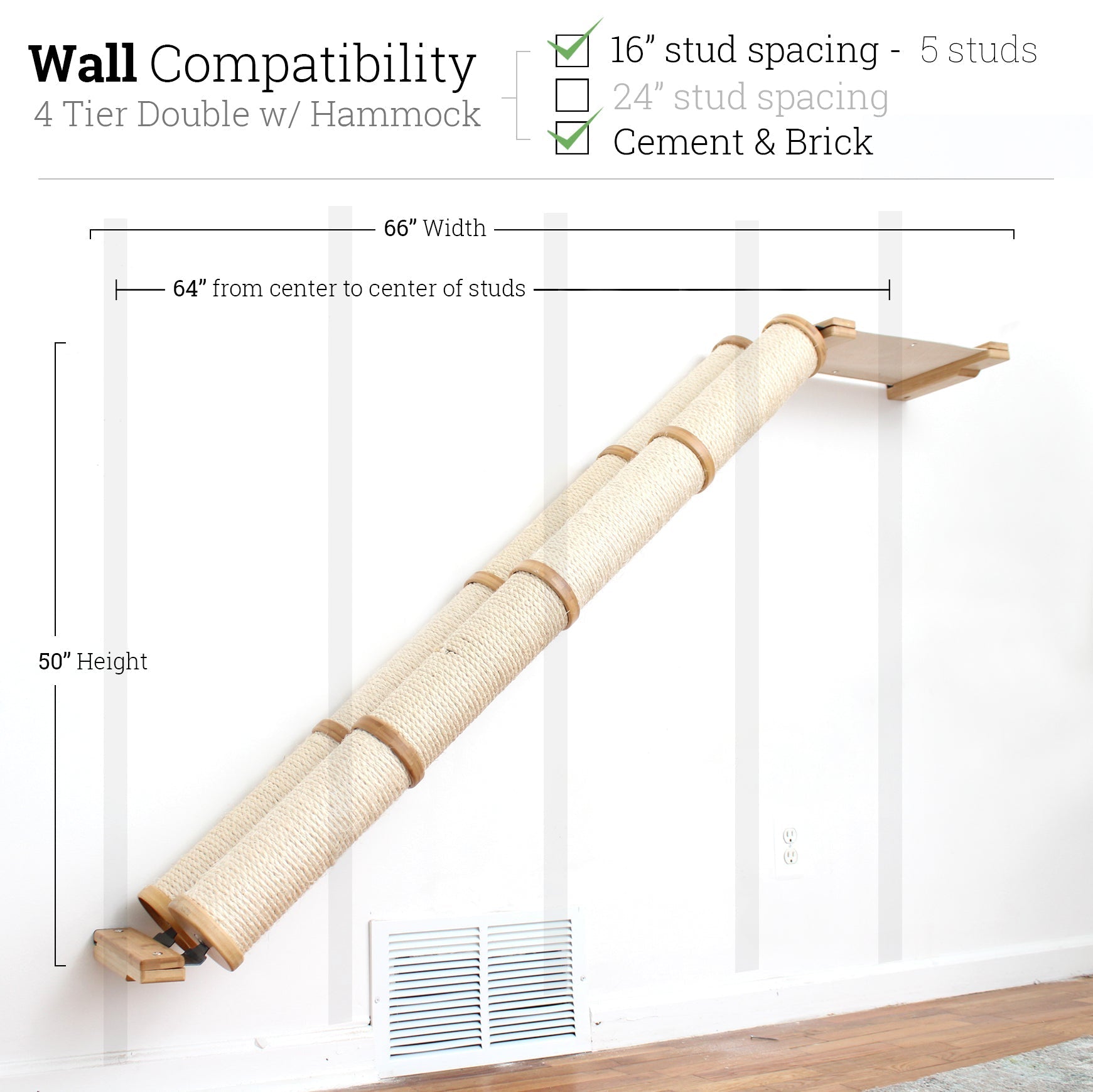 Slanted Cat Scratcher for Wall Natural Bamboo 4-Tier Double Natural Canvas Cat Scratcher Catastrophic Creations