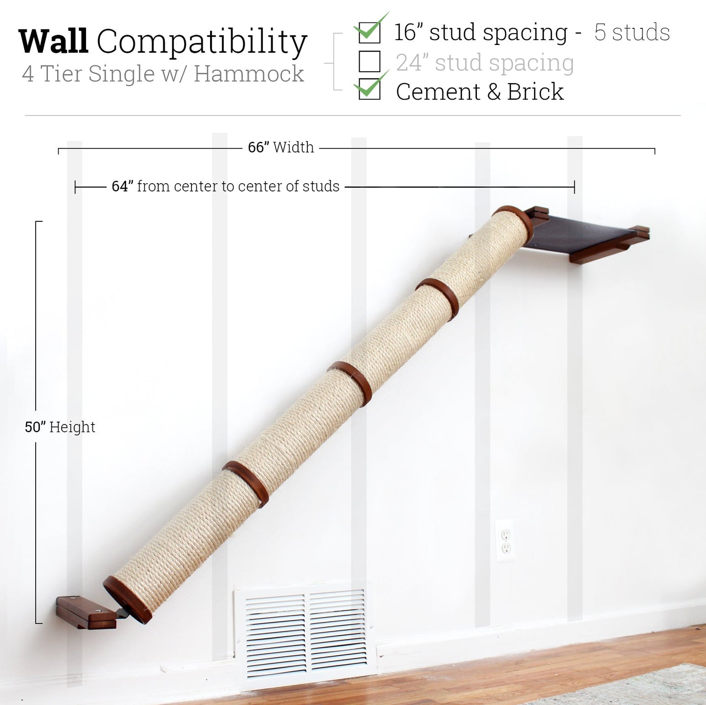 Slanted Cat Scratcher for Wall English Chestnut Bamboo 4-Tier Single Charcoal Gray Canvas Cat Scratcher Catastrophic Creations