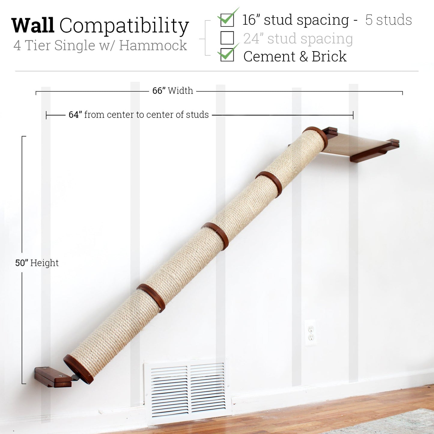 Slanted Cat Scratcher for Wall English Chestnut Bamboo 4-Tier Single Natural Canvas Cat Scratcher Catastrophic Creations