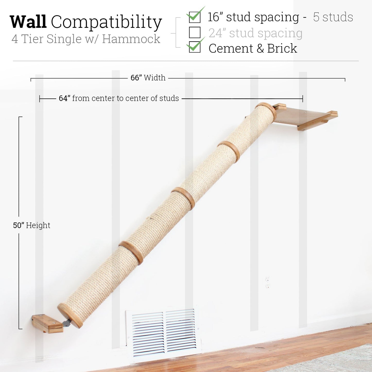 Slanted Cat Scratcher for Wall Natural Bamboo 4-Tier Single Natural Canvas Cat Scratcher Catastrophic Creations