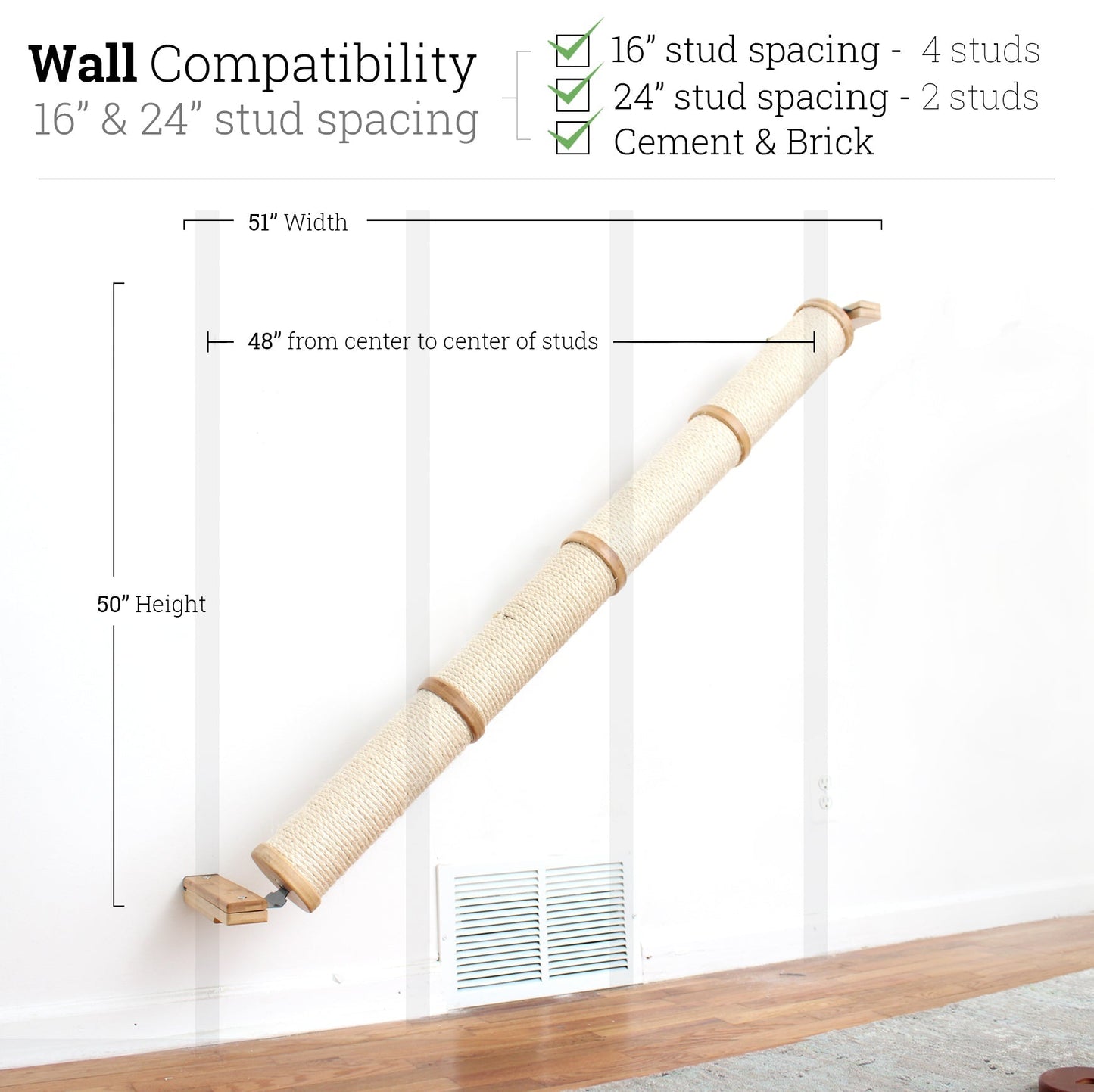 Slanted Cat Scratcher for Wall Natural Bamboo 4-Tier Single None Cat Scratcher Catastrophic Creations