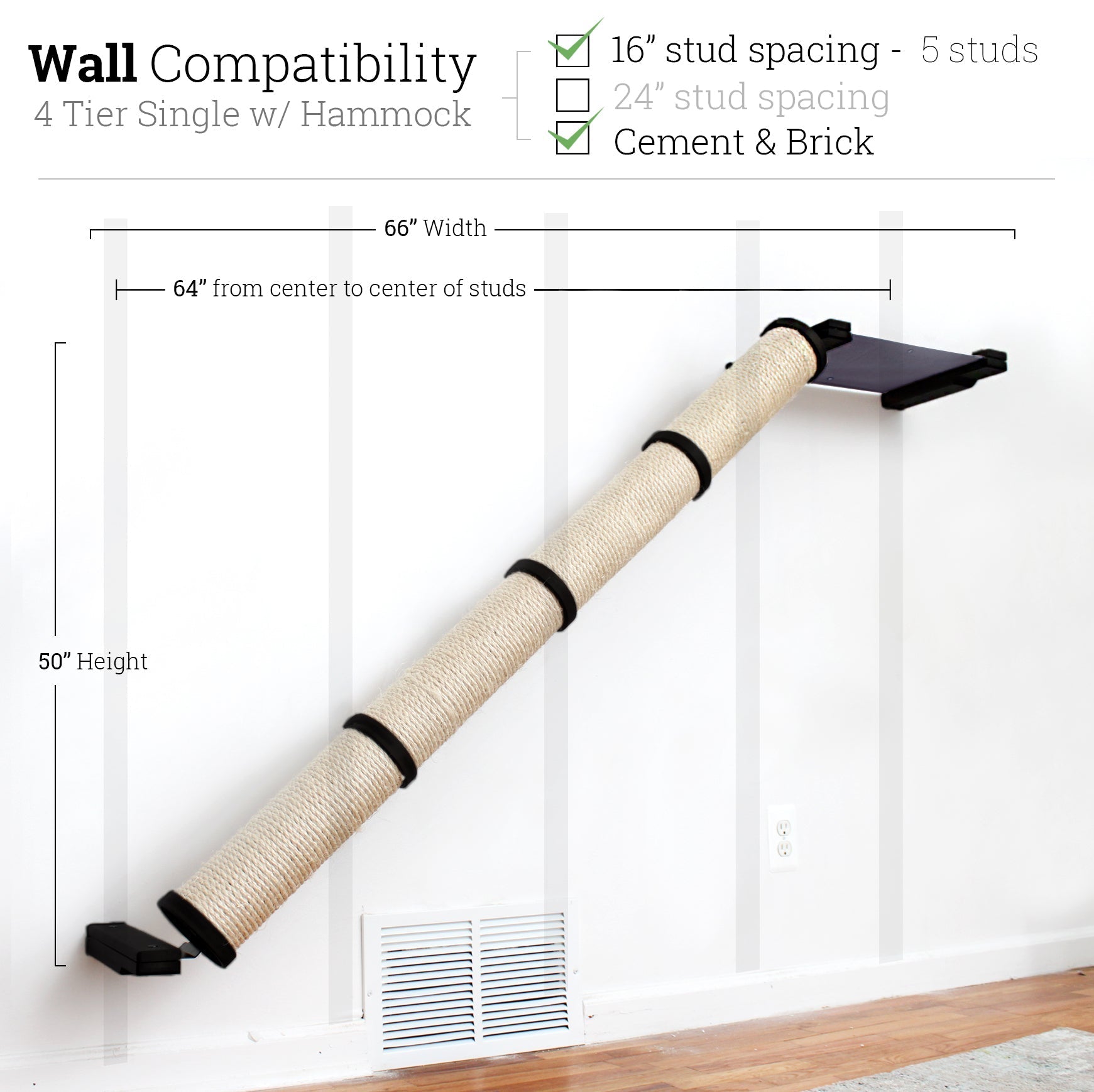 Slanted Cat Scratcher for Wall Onyx Bamboo 4-Tier Single Charcoal Gray Canvas Cat Scratcher Catastrophic Creations