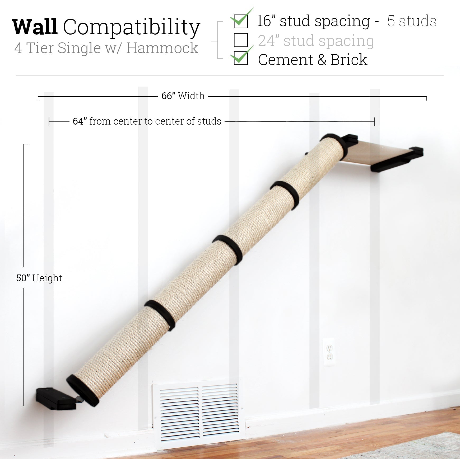 Slanted Cat Scratcher for Wall Onyx Bamboo 4-Tier Single Natural Canvas Cat Scratcher Catastrophic Creations