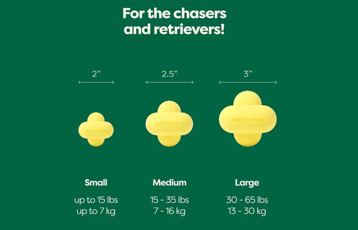 Earth Rated Rubber Fetch Dog Toy, Small Yellow Pet Palette Distribution