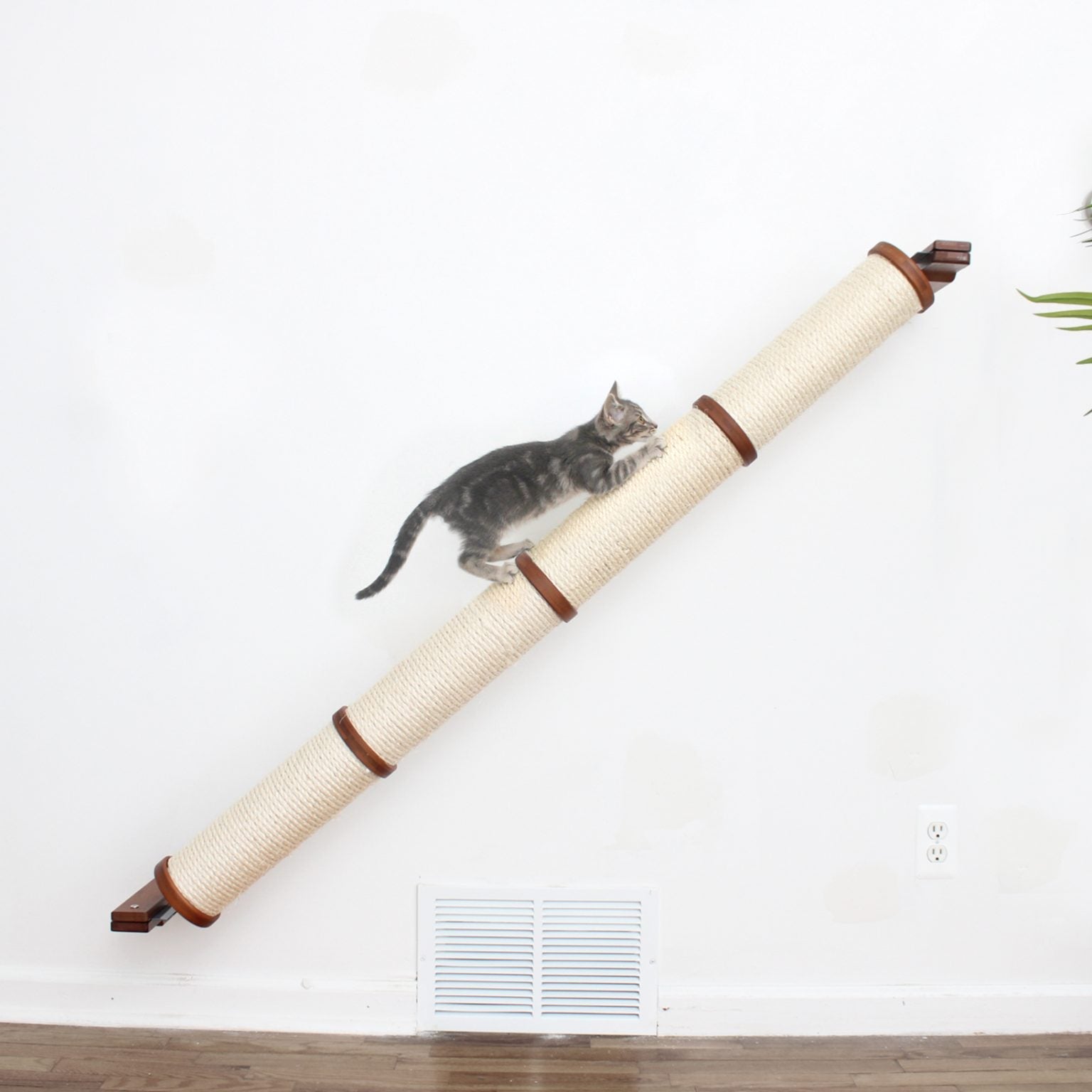 Slanted Cat Scratcher for Wall English Chestnut Bamboo 4-Tier Single None Cat Scratcher Catastrophic Creations