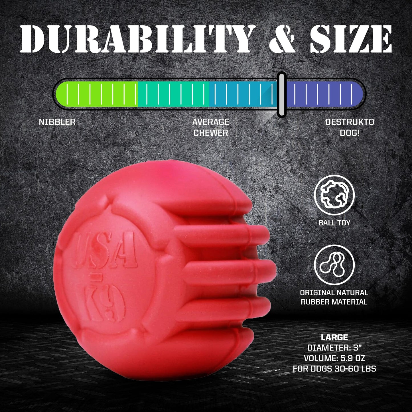 USA-K9 Stars and Stripes Ultra-Durable Rubber Chew Ball Rubber Dog Toys SodaPup/True Dogs, LLC